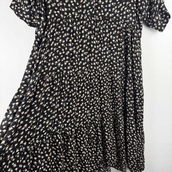 Natural Life Rebecca Midi Dress Black Cream Floral Tiered Boho Cottage size XL - Picture 9 of 12